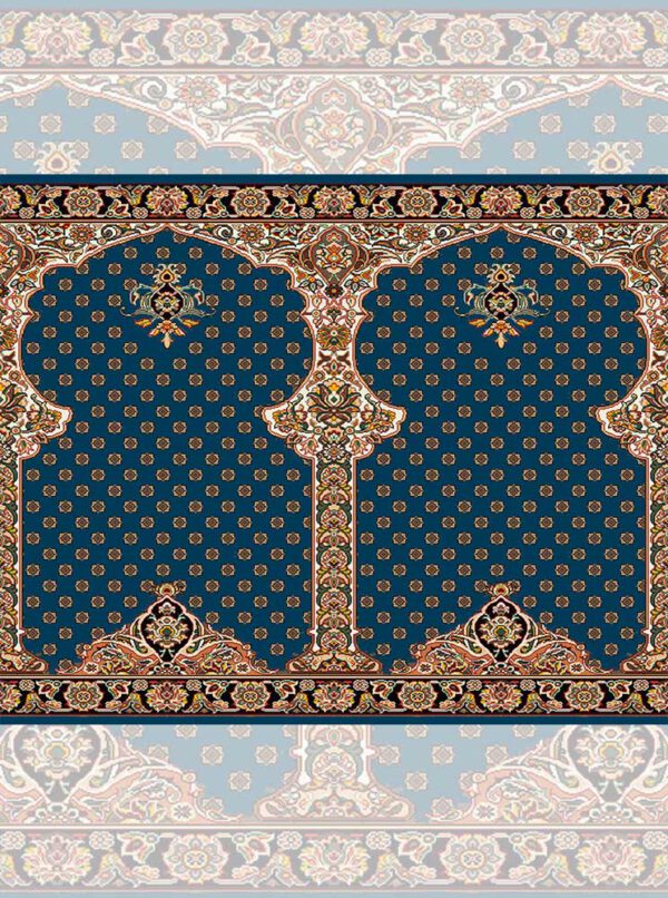 سجاده فرش محراب دار طرح یاسین رنگ آبی کاربنی