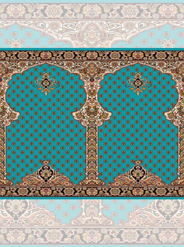 سجاده فرش محراب دار طرح یاسین رنگ آبی فیروزه‌ای